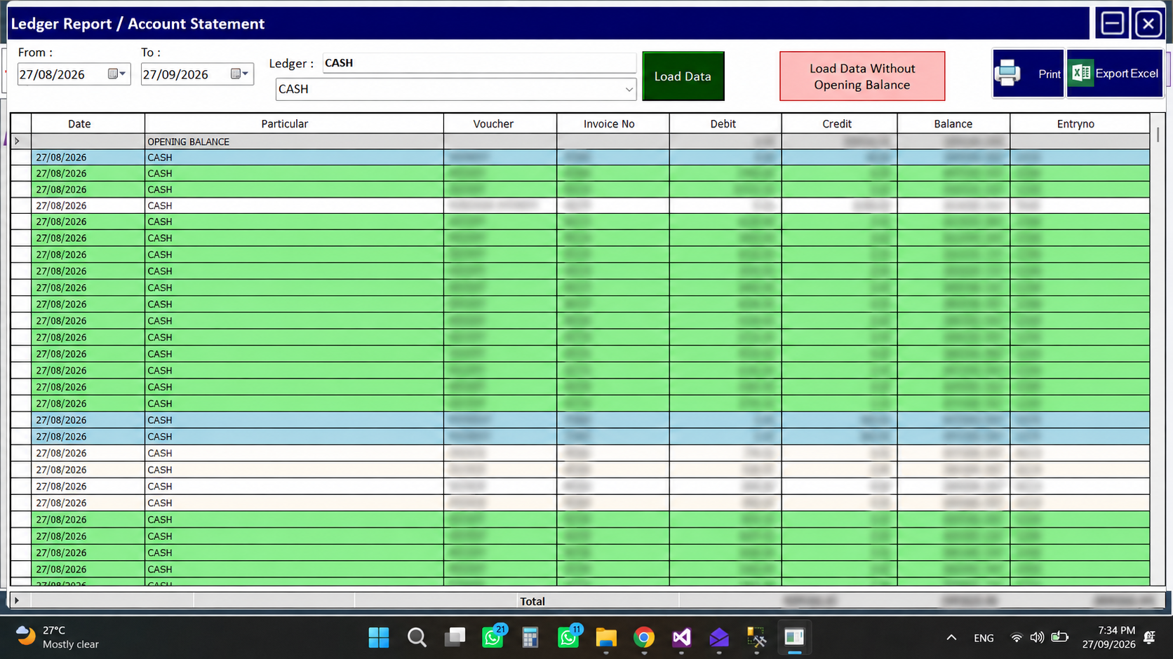 Meat Shop edition ledger account statement with financial details obscured