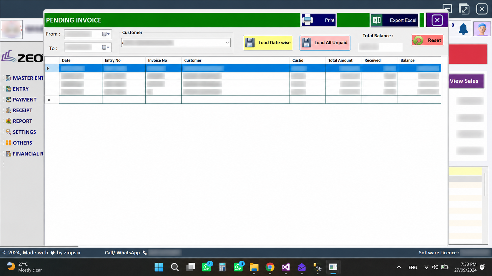 Meat Shop edition pending invoices screen with customer information obscured