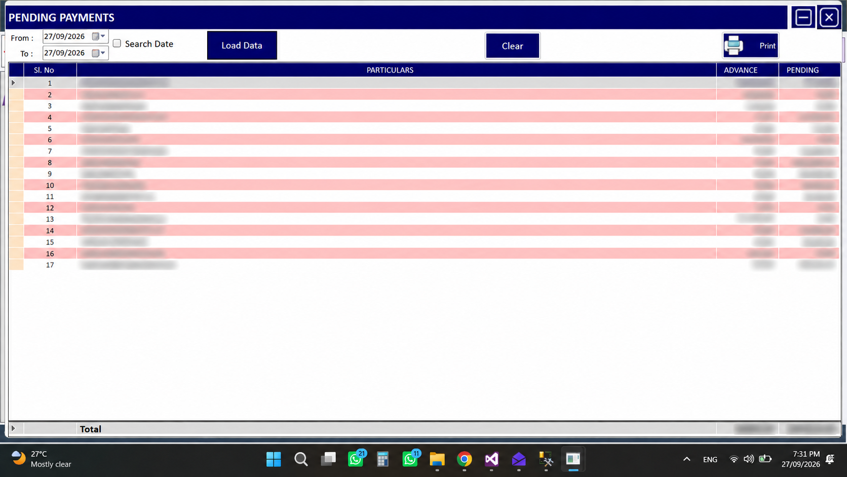 Meat Shop edition pending payments screen with supplier information obscured