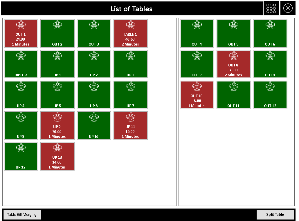ZioPOS restaurant POS table management screen showing occupied and available tables