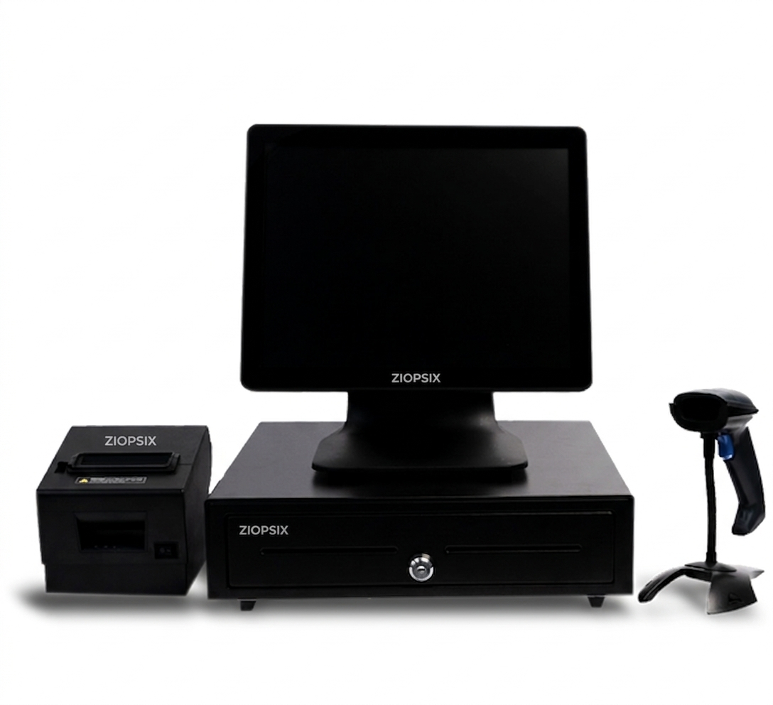 ZIOPSIX POS terminal, receipt printer, cash drawer and barcode scanner set
